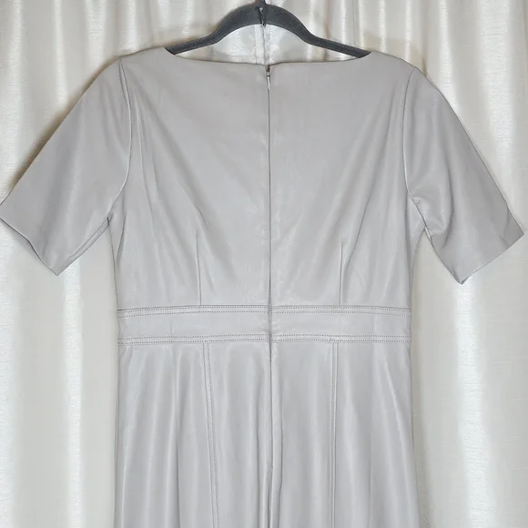 Ann Taylor Women's Vegan Leather Sheath Midi Dress Short Sleeve Size 6 Gray New - Picture 11 of 16